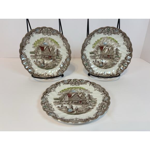 Heritage Hall Colonial Overhang Ironstone Plates Set of 4 Brown Transferware - Picture 1 of 9